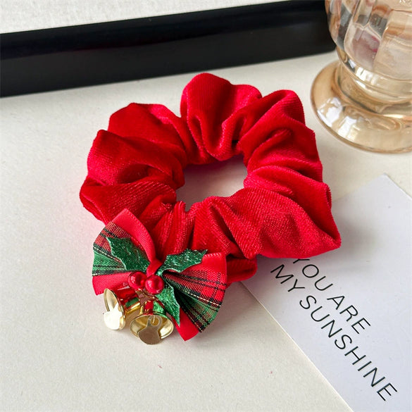 Hair Ring Hair Accessories Christmas Bell Bow Bowknot Sequins Handmade Fabric High Elasticity