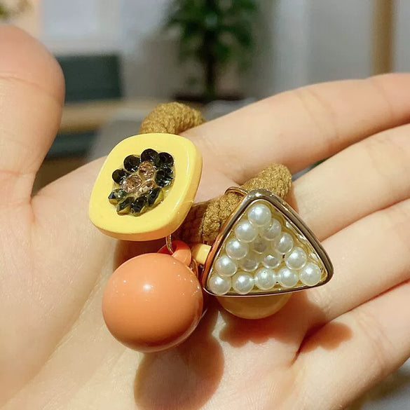 Hair Ring Hair Rope Pearl Round Ball Geometric Handmade