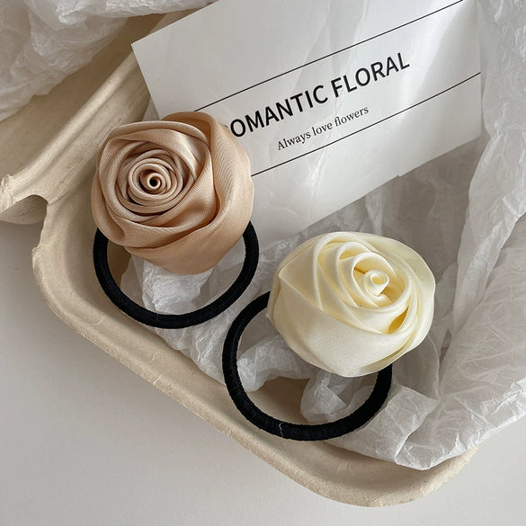 Hair Ring Headwear Satin Cloth Handmade French Sweet Style Rose Design
