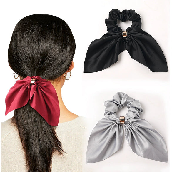 Hair Ring Knotted Rabbit Ear Streamer Metal Buckle Fabric Handmade