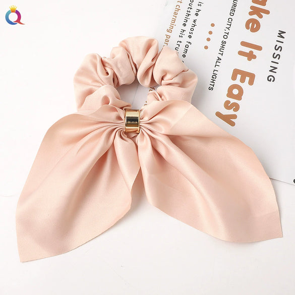 Hair Ring Knotted Rabbit Ear Streamer Metal Buckle Fabric Handmade
