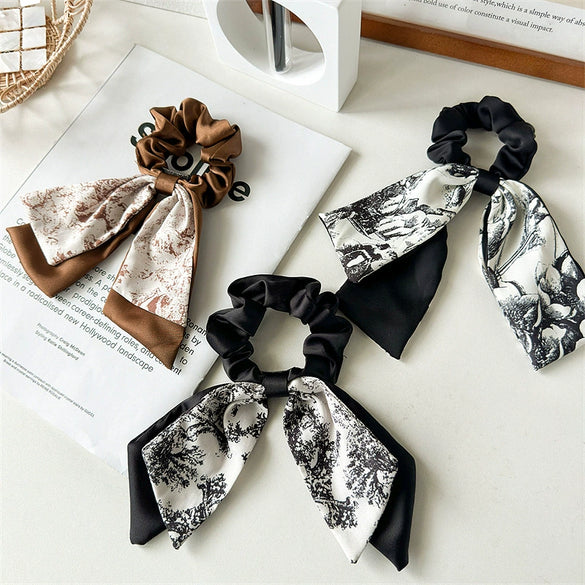 Hair Ring Ribbon Satin Fabric Handmade Printed For Women