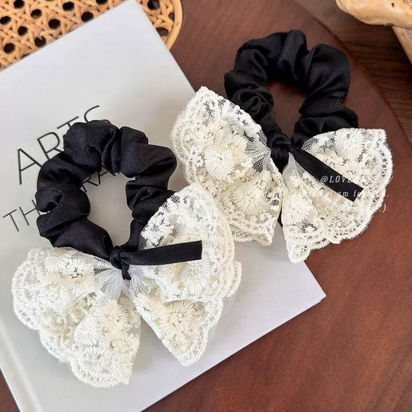 Hair Rope Fabric Handmade Sweet Bow Vintage Embroidered Fashion