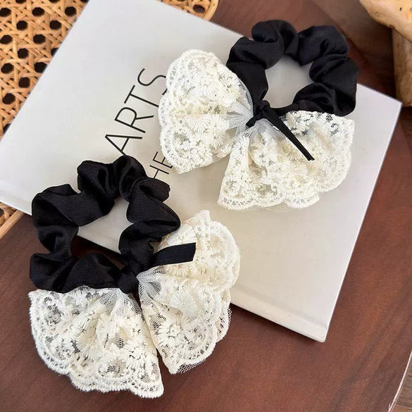 Hair Rope Fabric Handmade Sweet Bow Vintage Embroidered Fashion