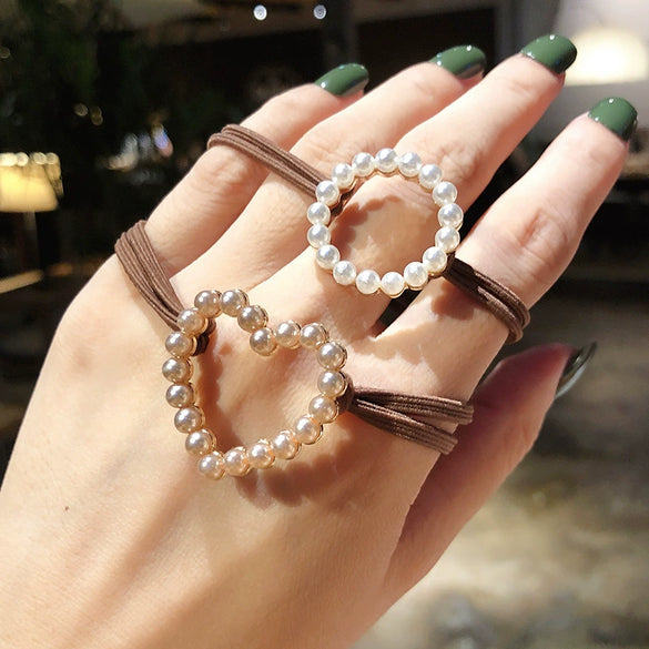 Hair Rope Hair Ring Headwear Nylon Handmade For Adult Female With Pearl Love Style And High Elasticity