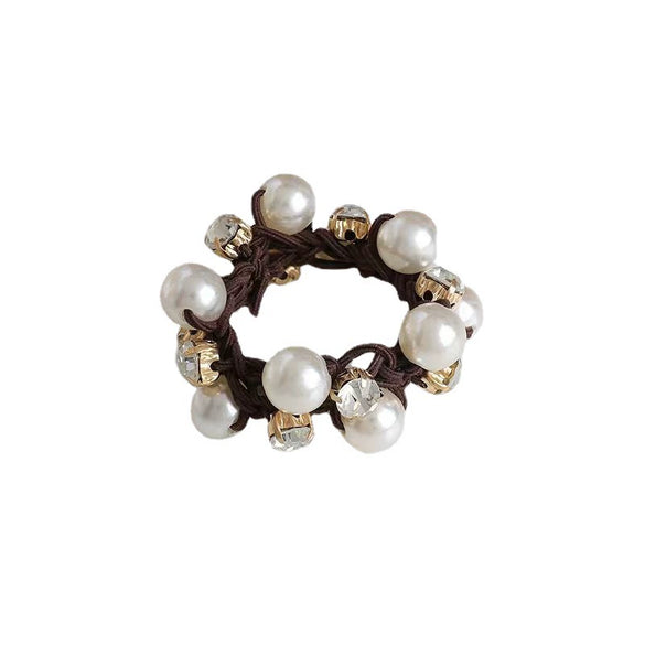 Hair Rope Rubber Band Imitation Pearl Geometric High Elastic Handmade Hair Ring