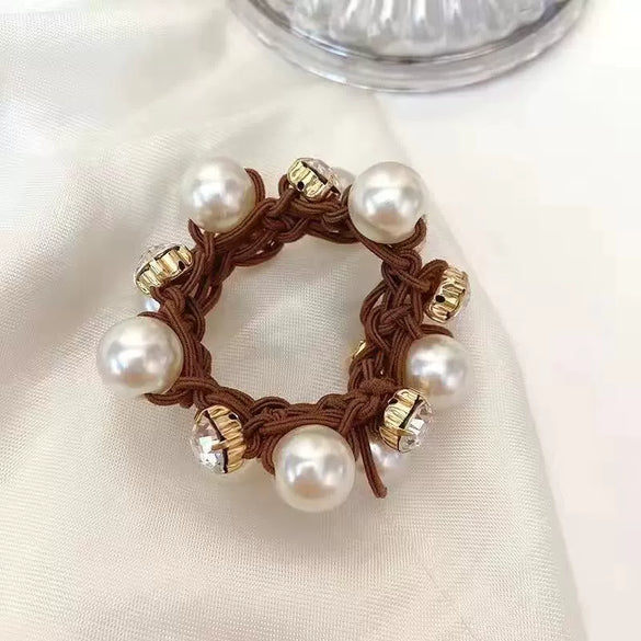 Hair Rope Rubber Band Imitation Pearl Geometric High Elastic Handmade Hair Ring