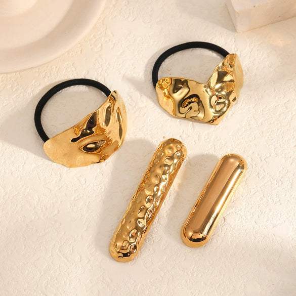 Hair Rope Stainless Steel Geometric Arc Hammer Pattern Electroplated Women's Fashion Hair Accessories
