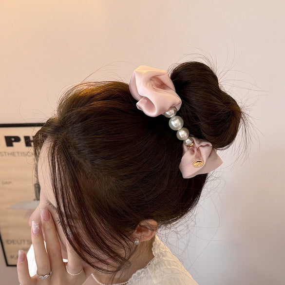 Hair Strap Rubber Fabric Handmade High Elasticity Natural Style Pearl Large Intestine Hair Ring