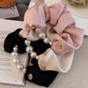Hair Strap Rubber Fabric Handmade High Elasticity Natural Style Pearl Large Intestine Hair Ring