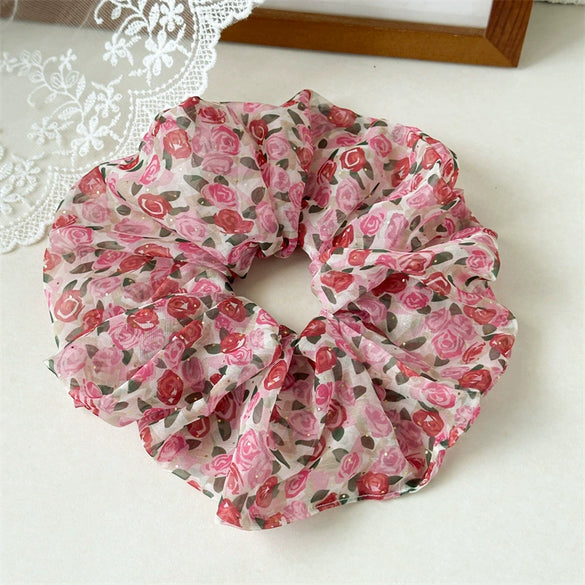 Hair Tie Chiffon Fabric Fresh Floral Handmade For Women