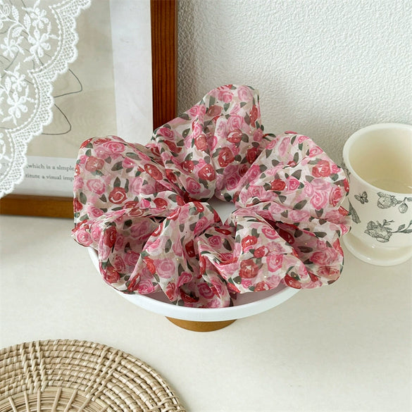 Hair Tie Chiffon Fabric Fresh Floral Handmade For Women