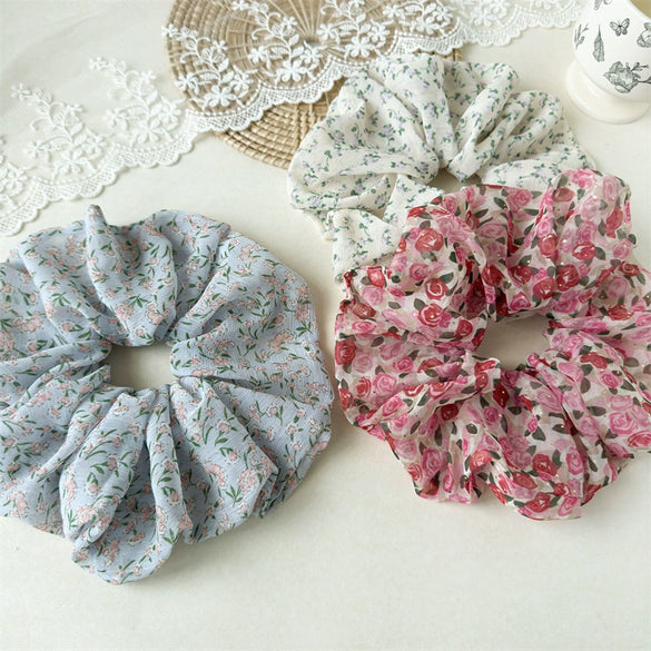 Hair Tie Chiffon Fabric Fresh Floral Handmade For Women