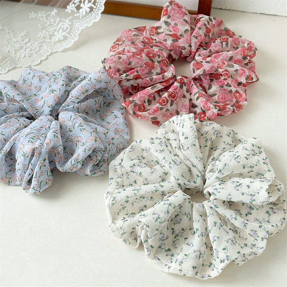 Hair Tie Chiffon Fabric Fresh Floral Handmade For Women