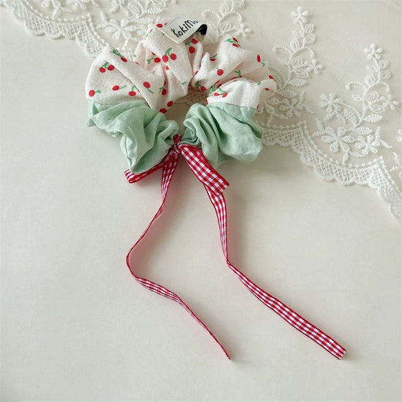 Hair Tie Fabric Sweet Cherry Bow Handmade High Elasticity