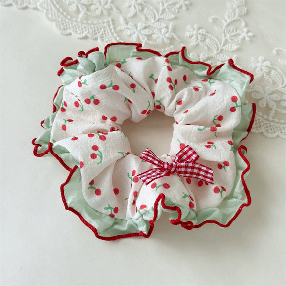 Hair Tie Fabric Sweet Cherry Bow Handmade High Elasticity