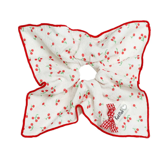 Hair Tie Fabric Sweet Cherry Bow Handmade High Elasticity