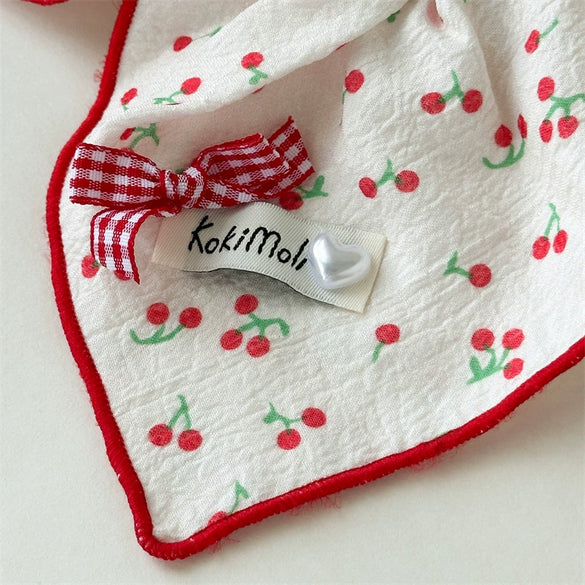 Hair Tie Fabric Sweet Cherry Bow Handmade High Elasticity