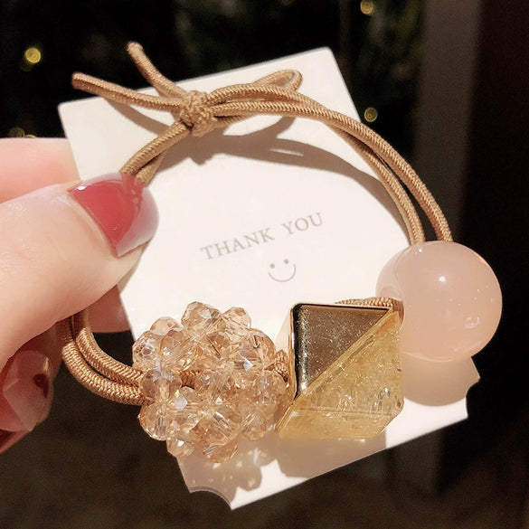 Hair Tie Female Adult Rubber Band Headwear Crystal Bead Hair Rope Hair Ring Mixed Material Handmade 2024 New Style
