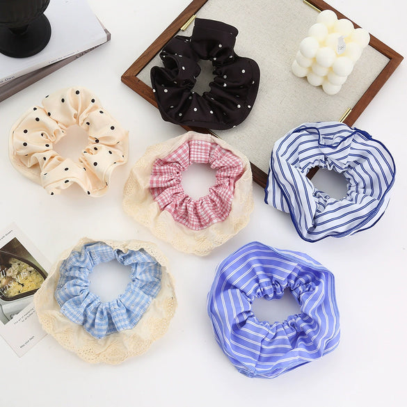 Hair Tie Flannel Handmade Large Intestine Shape Striped Polka Dot High Elasticity