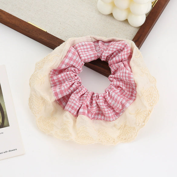 Hair Tie Flannel Handmade Large Intestine Shape Striped Polka Dot High Elasticity