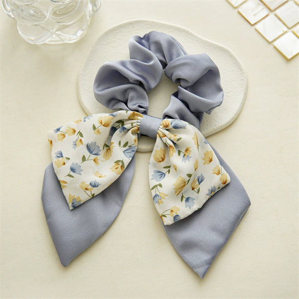 Hair Tie Floral Doublelayered Bow Fabric Sweet High Elasticity Seiko For Women
