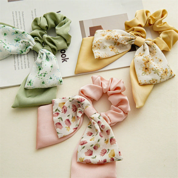 Hair Tie Floral Doublelayered Bow Fabric Sweet High Elasticity Seiko For Women