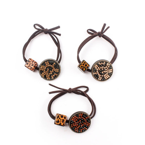 Hair Tie Rubber Band Rhinestone Handmade Leopard Print High Elastic Women's Hair Accessories