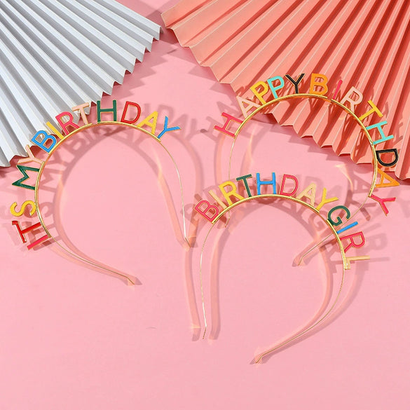 Hairband And Crown Set For Girls Birthday Zinc Alloy And Glitter Cloth Electroplated And Hot Stamped Characters