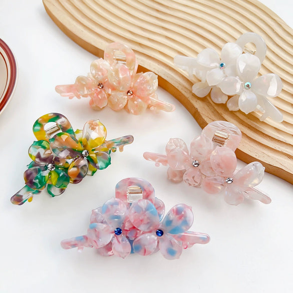 Hairpin Acetic Acid Material Diamond Decoration Sweet Style Flower Design For Women