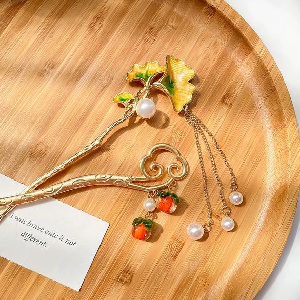 Hairpin Alloy Ginkgo Biloba Handmade Ancient Style