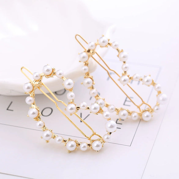 Hairpin Artificial Crystal And Zinc Alloy Geometric Heartshaped Pearl Hair Accessories For Female Wholesale