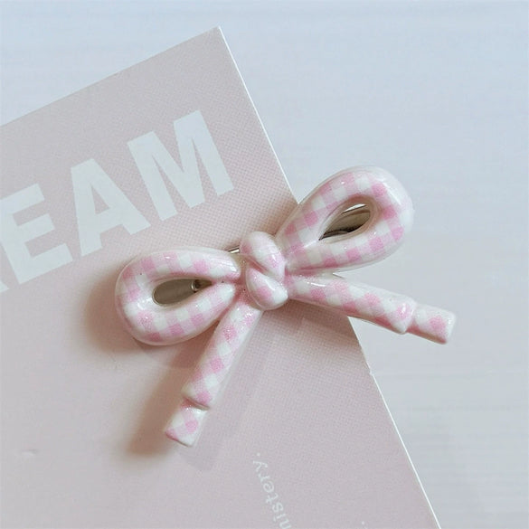 Hairpin Mixed Materials Polka Dot Heart Plaid Handmade