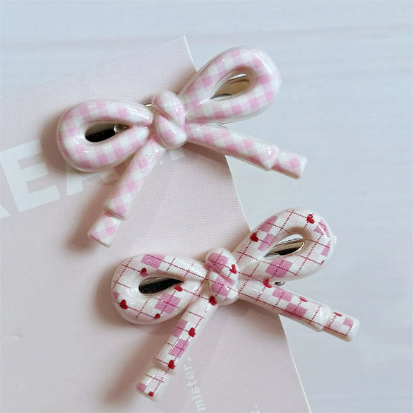 Hairpin Mixed Materials Polka Dot Heart Plaid Handmade