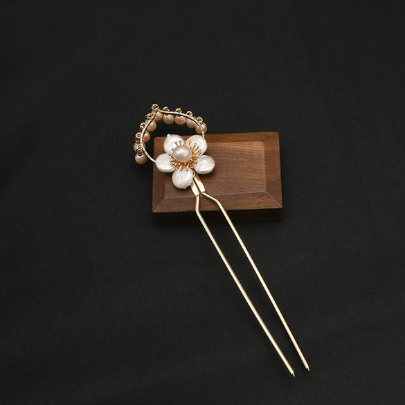 Hairpin Sandalwood Pearl Geometric Retro Handmade