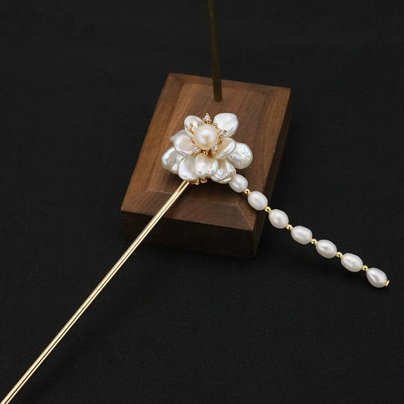 Hairpin Sandalwood Pearl Geometric Retro Handmade