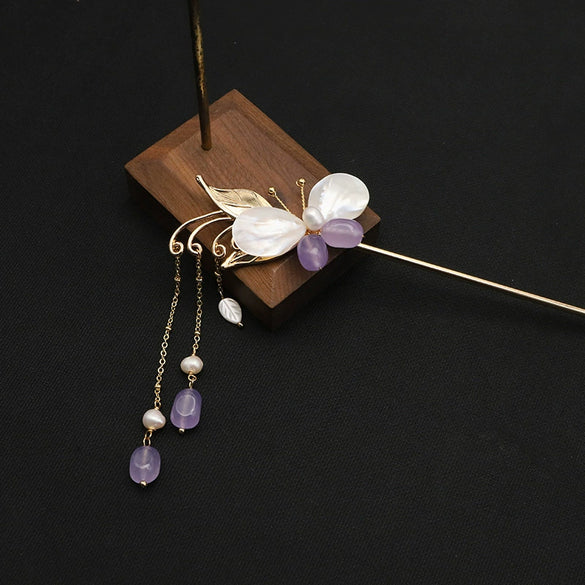 Hairpin Sandalwood Pearl Geometric Retro Handmade