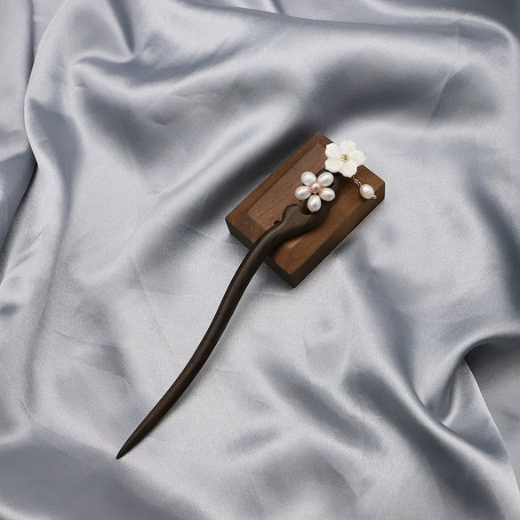Hairpin Sandalwood Pearl Geometric Retro Handmade