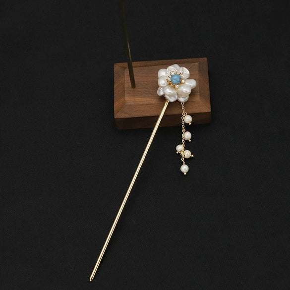 Hairpin Sandalwood Pearl Geometric Retro Handmade