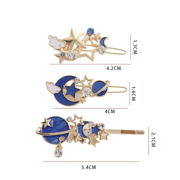 Hairpin Side Clip Metal Inlaid With Gold Starry Sky Wings Design For Girls