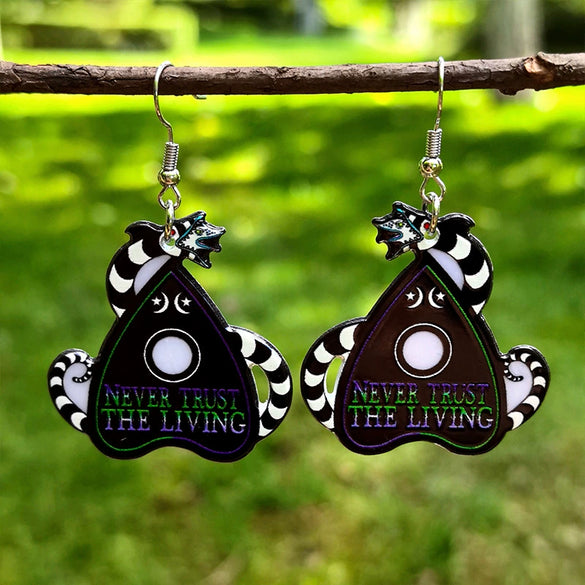 Halloween Acrylic Earrings With Letter Love Tombstone Snake Totem Pattern Double Sided Bright Faced Dark Printing For Women