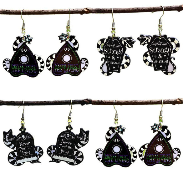 Halloween Acrylic Earrings With Letter Love Tombstone Snake Totem Pattern Double Sided Bright Faced Dark Printing For Women