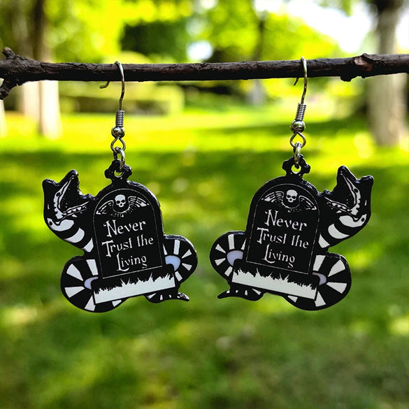 Halloween Acrylic Earrings With Letter Love Tombstone Snake Totem Pattern Double Sided Bright Faced Dark Printing For Women