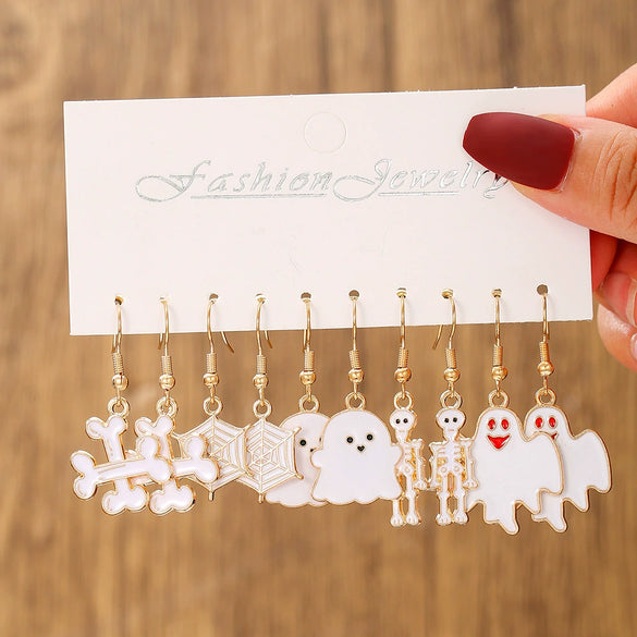 Halloween Alloy Drop Earrings With White Ghost Design For Women