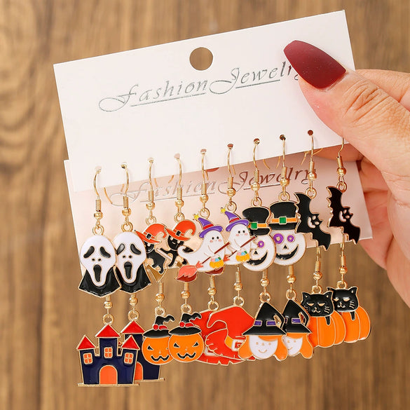 Halloween Alloy Drop Earrings With White Ghost Design For Women
