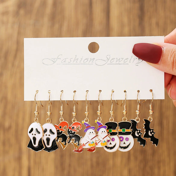 Halloween Alloy Drop Earrings With White Ghost Design For Women