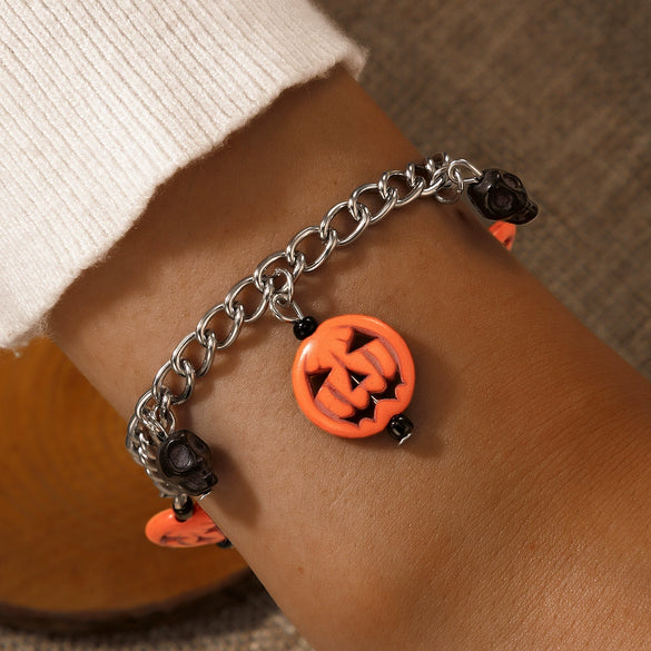 Halloween Alloy Geometric Oil Drop Pumpkin Anklet Beaded Foot Ornament