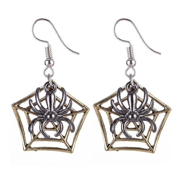 Halloween Alloy Pumpkin Earrings With Bat Spider And Ghost Cartoon Charms In A Fun Punk Hip Hop Style