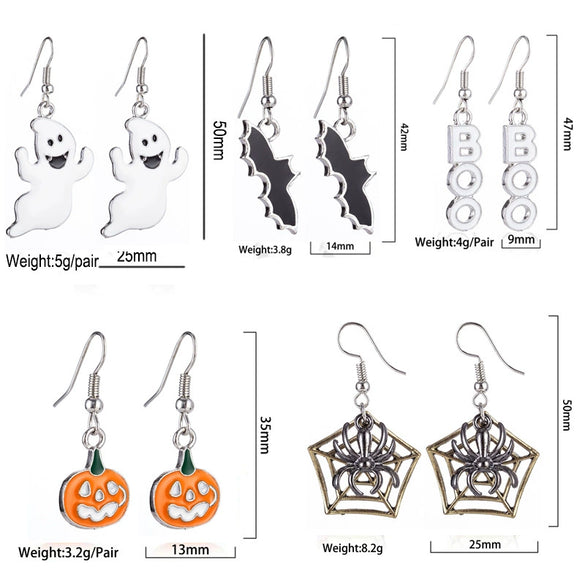 Halloween Alloy Pumpkin Earrings With Bat Spider And Ghost Cartoon Charms In A Fun Punk Hip Hop Style