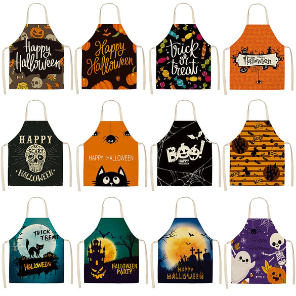 Halloween Apron Cotton Linen Castle Pumpkin Creative Apron Graphic Customization Kitchen Household Oil-Proof Anti-Fouling Apron